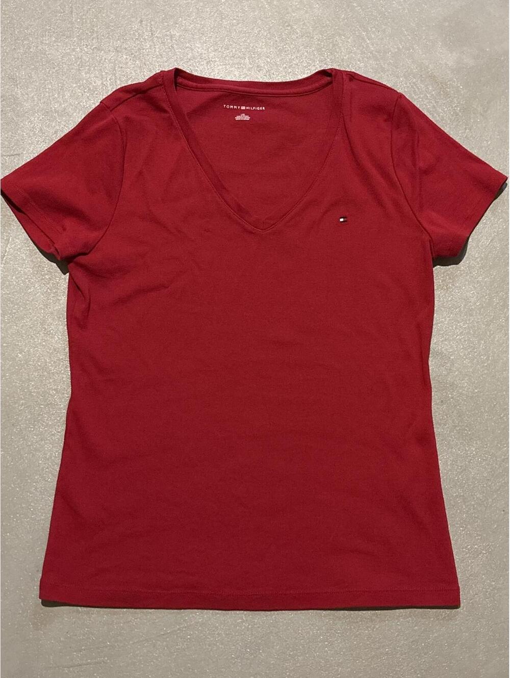 Tommy Hilfiger Red V-Neck Short Sleeve T-Shirt Large
